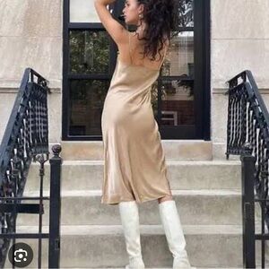 SET (2) Wilfred Only satin midi slip dresses, black & tan, S